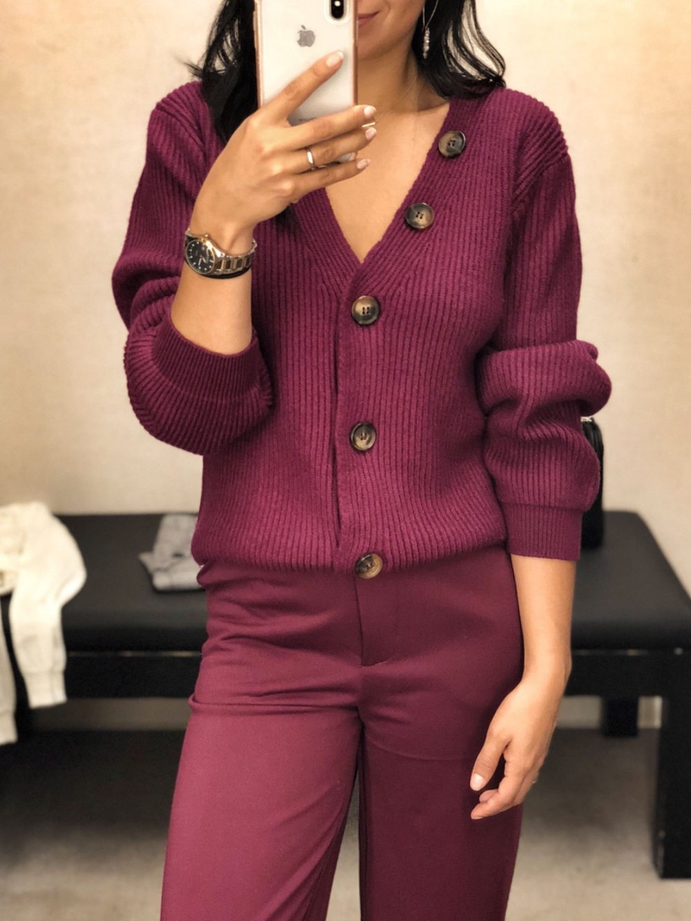 Chriselle Lim XL Ribbed J.O.A Collab Magenta Ribbed Cardigan